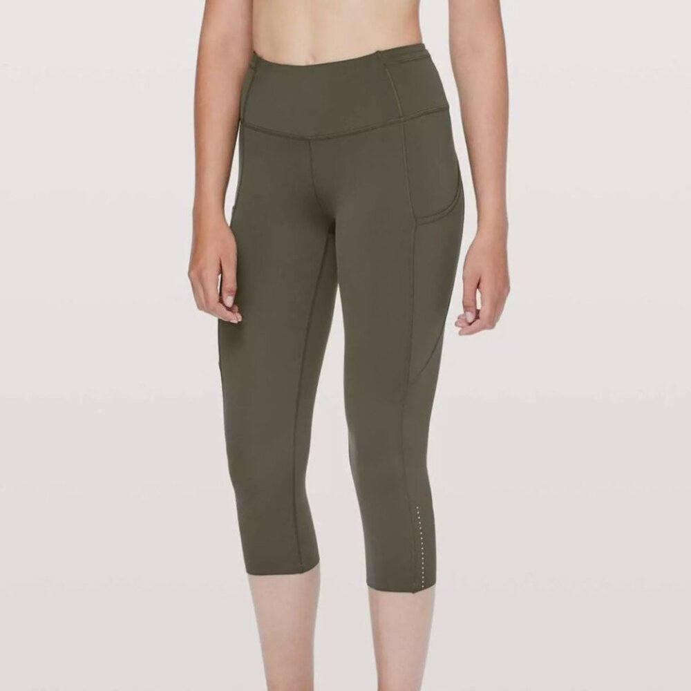 Lululemon Fast Free Crop II *Nulux 19" Olive Crop Leggings